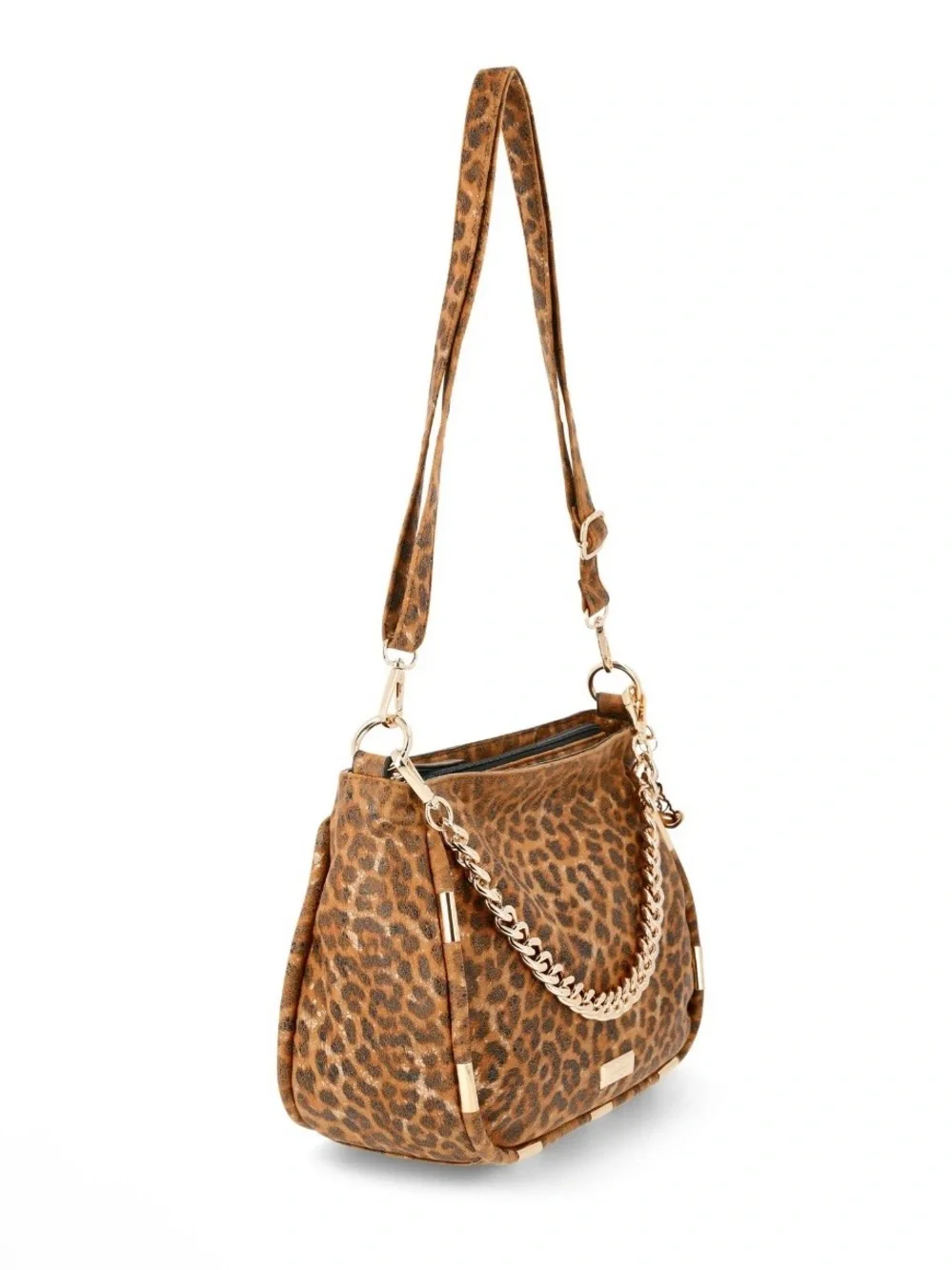 Jessica Simpson Leopard-Print Satchel in Brown and Black with Gold Chain